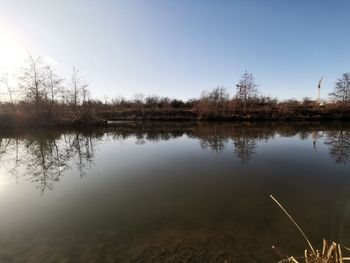 Scenic view of lake against clear sky