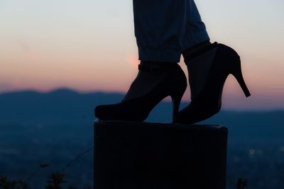 Low section of woman wearing high heels