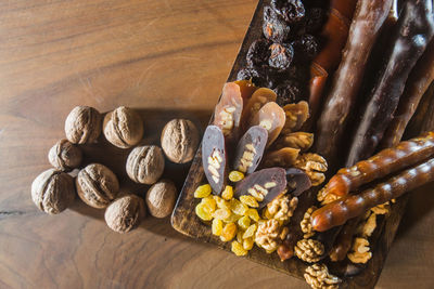 High angle view of food on table