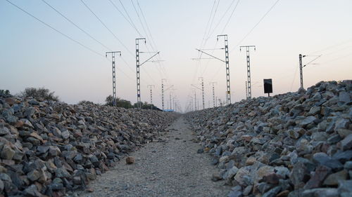 Detail of the high speed railroad tracks near the reengus junction, india. distance near railway tra