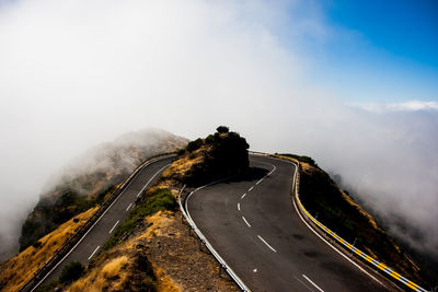 High angle view of road on mountain against sky