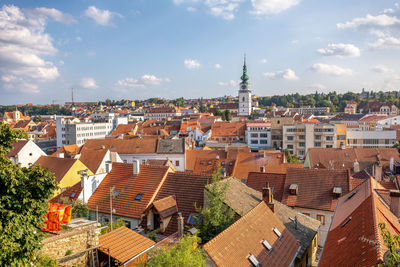 High angle view of townscape against sky