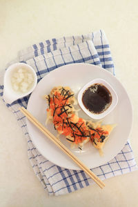 High angle view of breakfast on table