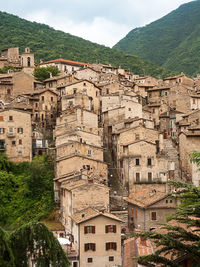 High angle view of buildings in town