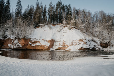 Frozen lake against sky during winter