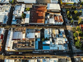 High angle view of buildings in city