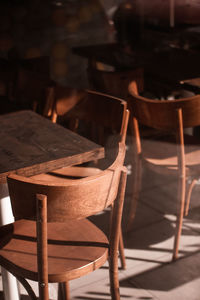 Empty chairs and table in restaurant