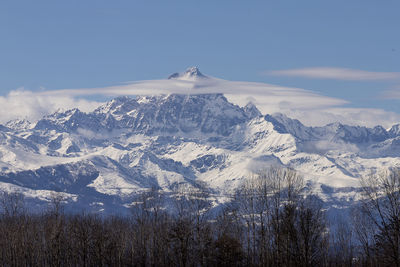 Scenic view of snowcapped mountains against sky