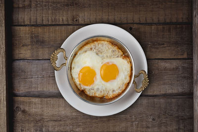 High angle view of breakfast on table