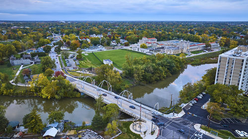 High angle view of buildings in city