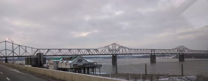 View of suspension bridge against cloudy sky