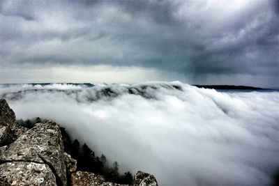 Scenic view of landscape against cloudy sky