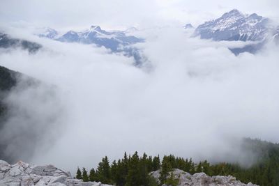 Scenic view of snow covered mountains