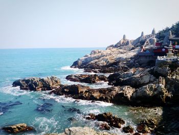 Scenic view of sea against clear sky