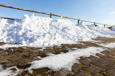 Snow covered landscape against sky