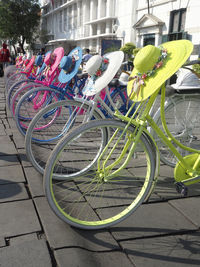 Bicycle parked on street in city