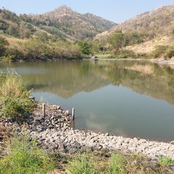 Scenic view of lake by mountains