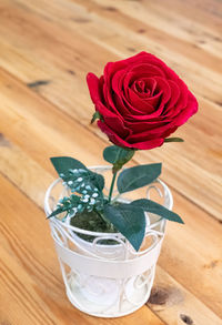 High angle view of rose bouquet on table