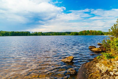 Scenic view of lake against cloudy sky