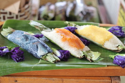 Close-up of sushi on cutting board