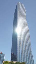 Low angle view of modern buildings against clear sky