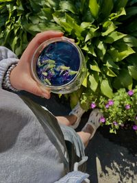 Midsection of woman holding flower