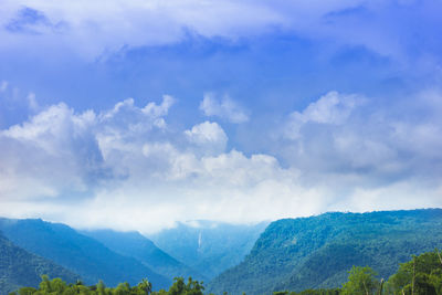 Scenic view of mountains against cloudy sky