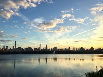City skyline against sky during sunset
