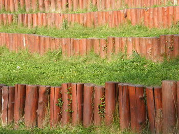 Full frame shot of wooden fence on field