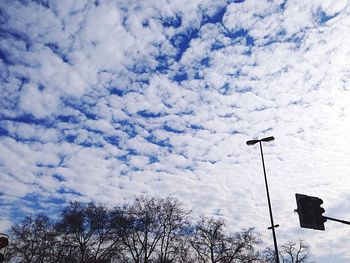 Low angle view of trees against cloudy sky