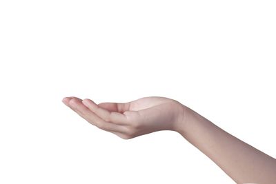 Close-up of human hand against white background