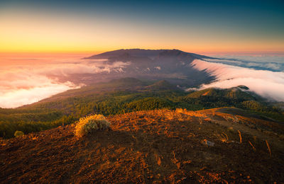 Scenic view of landscape against sky during sunset