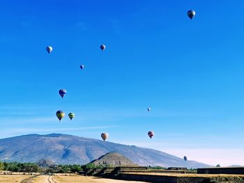 Hot air balloons flying in blue sky