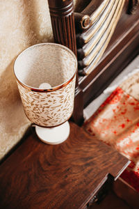 High angle view of ice cream in bowl on table