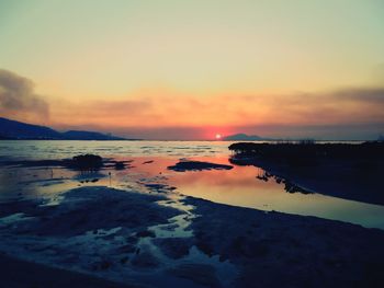 Scenic view of sea at sunset