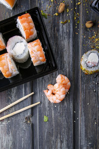 High angle view of sushi on table