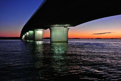 Bridge over sea against sky during sunset