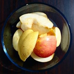 High angle view of fruits in bowl on table