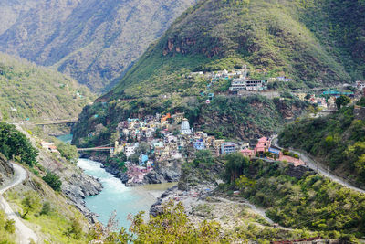 High angle view of buildings and trees