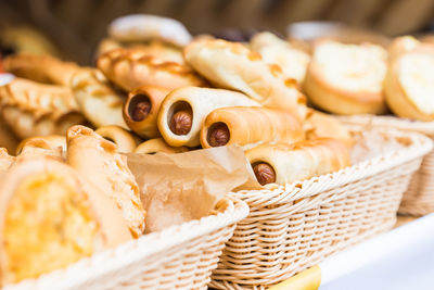 Close-up of burger in basket on table