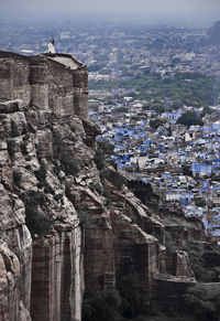 High angle view of mehrangarh fort and residential district