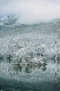 Scenic view of lake against sky during winter