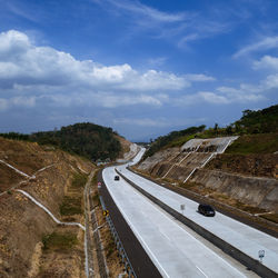 High angle view of road against sky