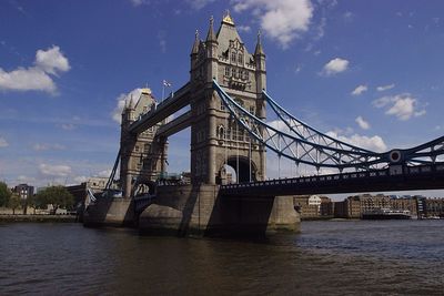 Low angle view of suspension bridge