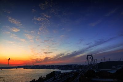 Scenic view of sea against cloudy sky during sunset