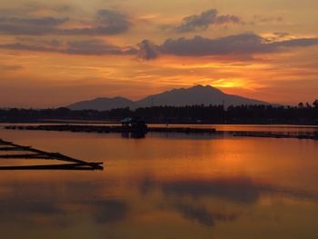 Scenic view of lake at sunset