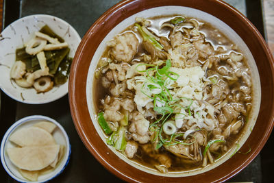 High angle view of food in bowl on table