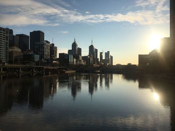 City lit up at sunset