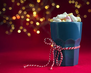 Illuminated christmas decoration on table