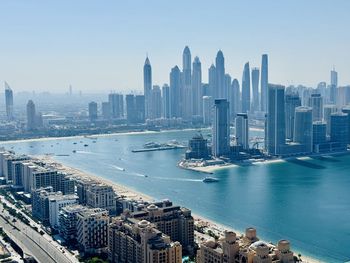 High angle view of city at waterfront